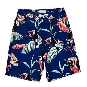 American Eagle Men's XS Blue Toucan Tropical Palm Print Swim Trunks Board Shorts